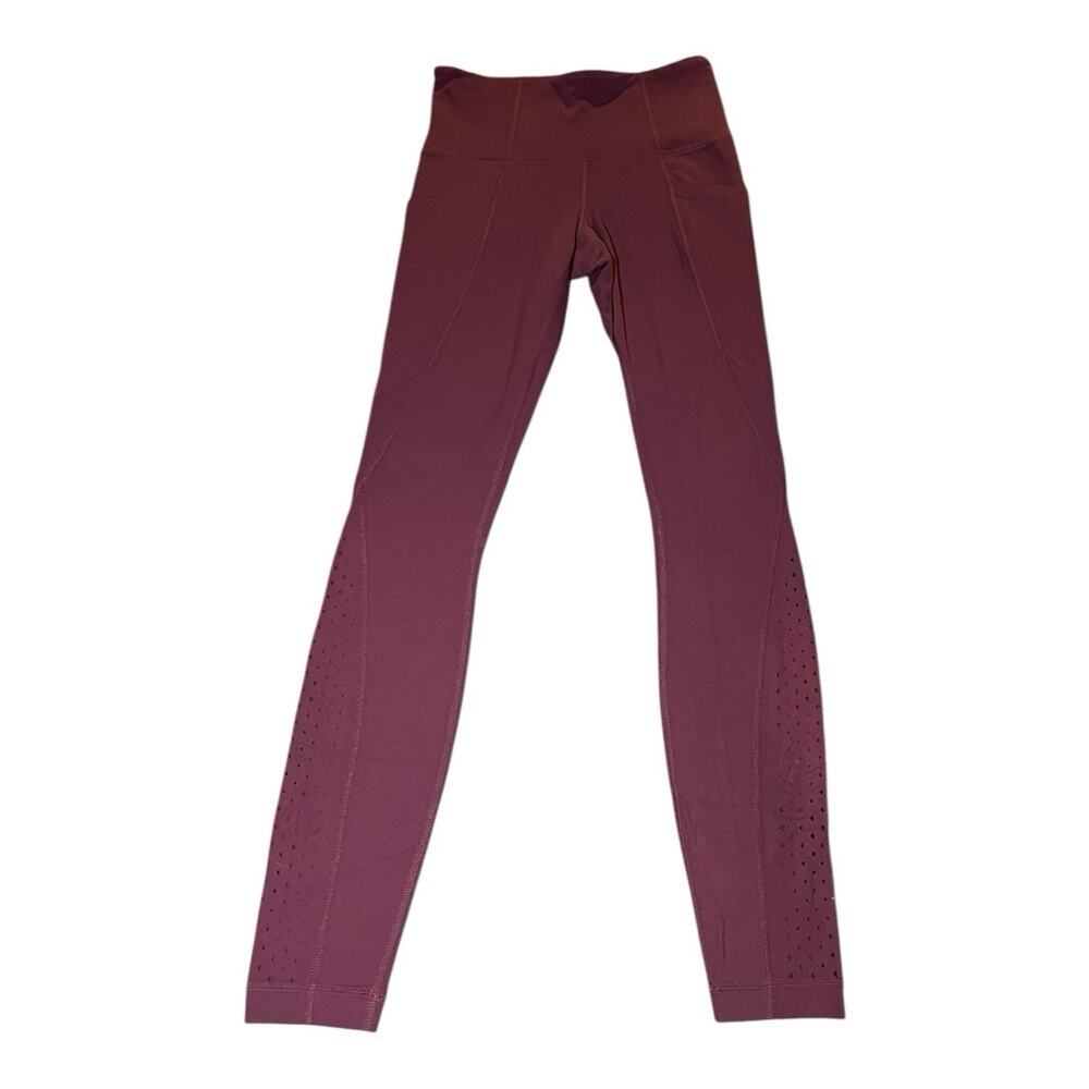 Athleta Contender 7/8 Leggings Laser Cut Plum Purple Size XXS‎ Pockets Yoga Gym